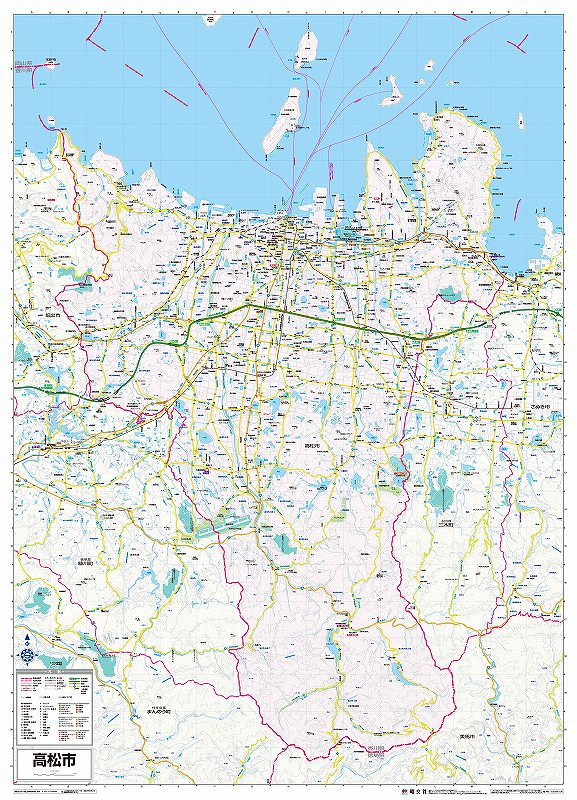 市町村別行政区分地図 香川県 高松市 （カラー） を印刷販売