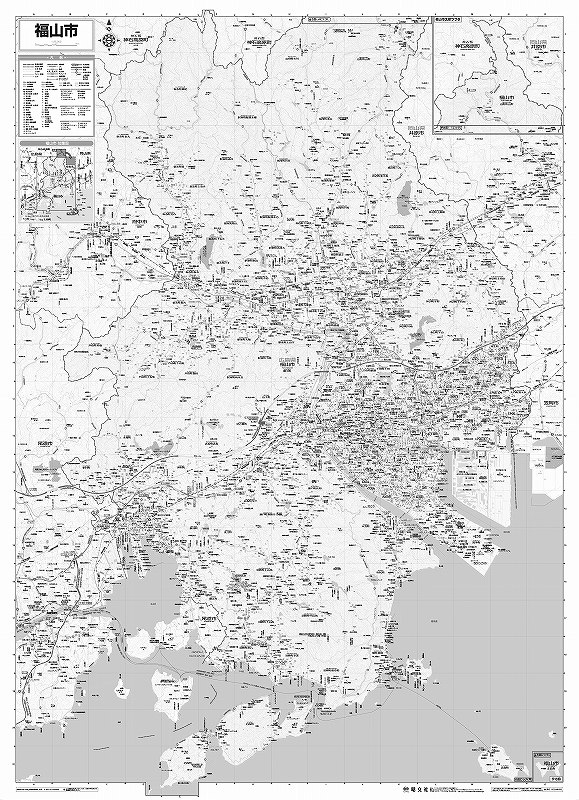 市町村別行政区分地図 広島県 福山市 （モノクロ） を印刷販売