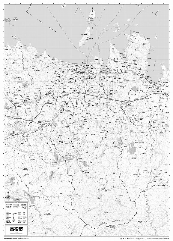 市町村別行政区分地図 香川県 高松市 （モノクロ） を印刷販売