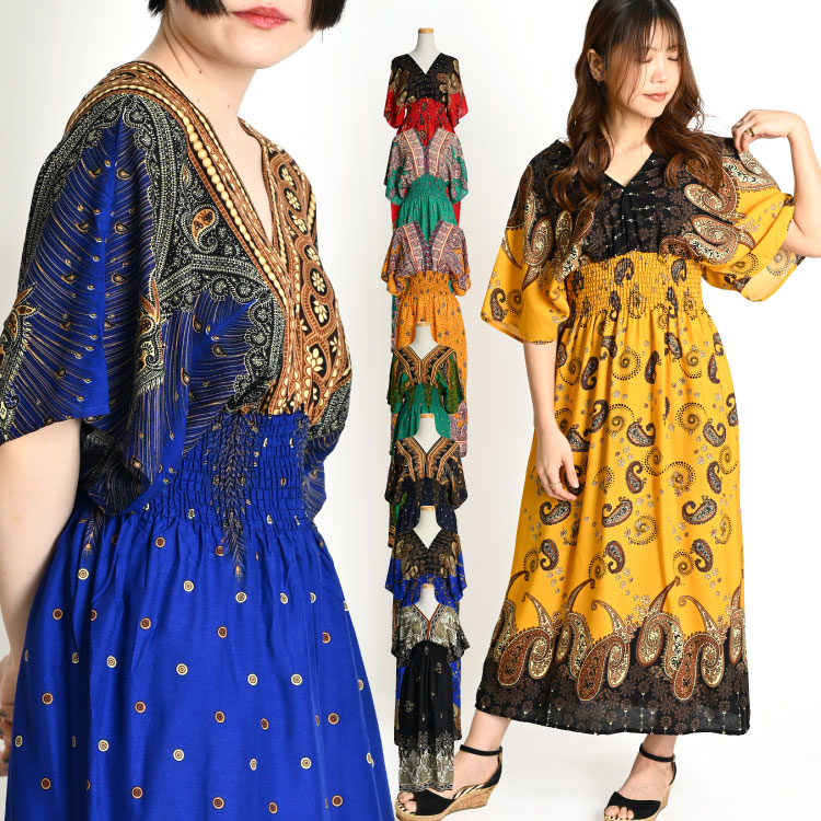 華やかさを味方に。ウエストシャーリング孔雀ワンピース ワンピース 春