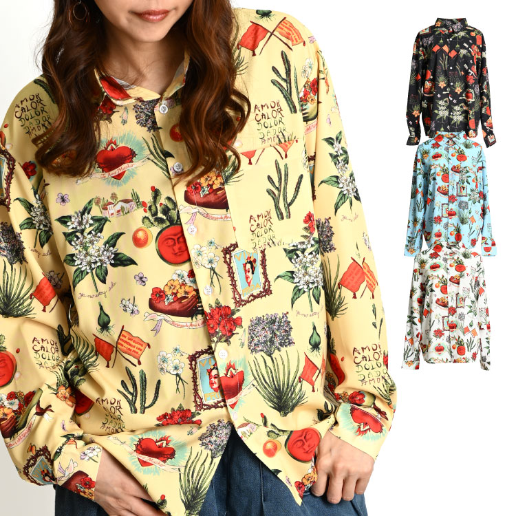 期間限定半額】目を引く鮮やかさ。メキシカン柄長袖シャツ 柄シャツ