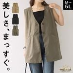 ジレ ベスト レディース ノーカラー ジャケット 羽織り 美しさ、まっすぐ。ツイルノーカラージレ ロングジレ トップス ノースリーブ レイヤード 重ね着 体型カバー 大きいサイズ 体型悩み隠し ポケッ