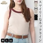 タンクトップ レディース インナー ノースリーブ クルーネック 笑顔みたいなネックライン。ランダムリブタンクトップ ブラ紐隠し 肌着 下着 バイカラー 無地 シンプル 重ね着対応 綿100 M L L
