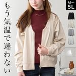 ブルゾン ジップアップ ミニ裏毛 Vネック レディース 長袖 ライトアウター 羽織り 春 秋 体型カバー シンプル 無地 大きいサイズ M L LL 3L 4L 5L ゆったり【気温に迷わない一着】|