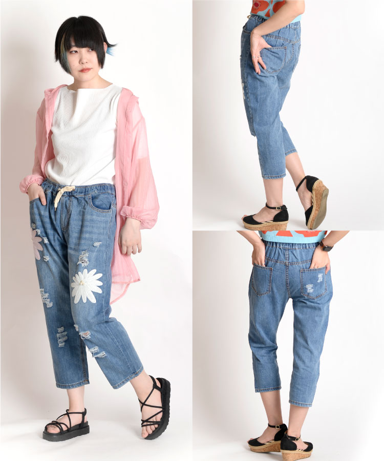 程よい甘さ。フラワー刺繍デニムテーパードパンツ の別カット