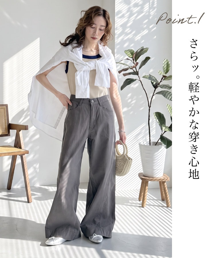 綿麻 バギーパンツ レディース ワイドパンツ リネン 麻 コットン 大きいサイズ 春夏 通気性 ボトムス ズボン ロング丈 ウエストゴム 裏地なし 透けない 体型カバー ゆったり 大人カジュアル ミセス ブラック チャコールグレー M L LL の別カット