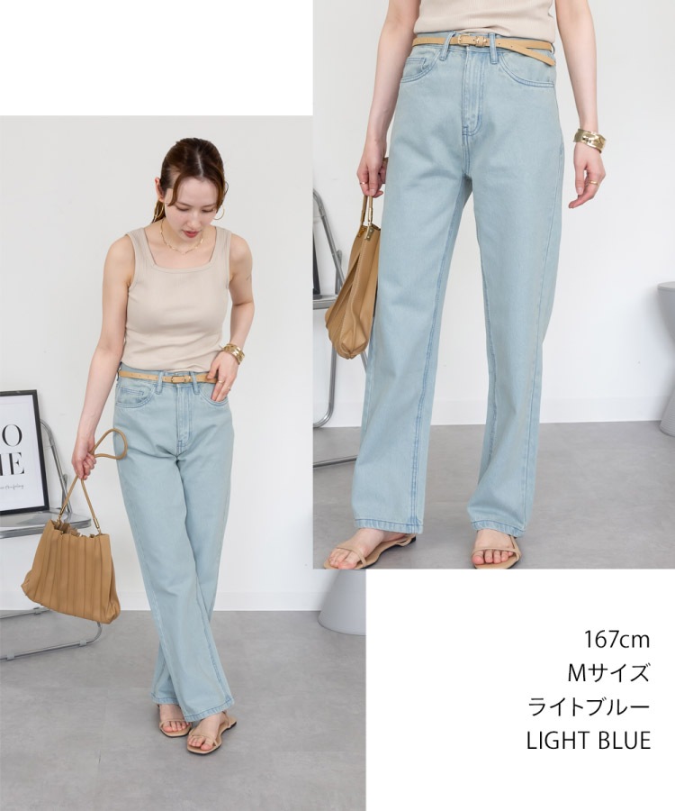 デニムパンツ レディース スリムストレート ジーンズ ジーパン ストレートパンツ 後ろゴム ウエストゴム 綿100% コットン ネイビー ダークネイビー ライトブルー M L LL 大きいサイズ ボトムス ズボン ロングパンツ 30代 40代 50代 の別カット
