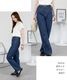 デニムパンツ レディース スリムストレート ジーンズ ジーパン ストレートパンツ 後ろゴム ウエストゴム 綿100% コットン ネイビー ダークネイビー ライトブルー M L LL 大きいサイズ ボトムス ズボン ロングパンツ 30代 40代 50代 の別カット
