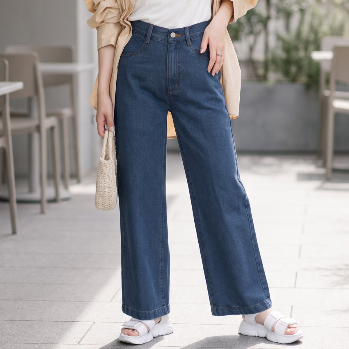 デニムワイドパンツ レディース ジーンズ ワイドパンツ デニムパンツ 綿100% 大きいサイズ ゆったり 体型カバー 後ろゴム ヴィンテージ加工 ライトブルー ネイビー ウォッシュブラック ボトムス シーズンレス M L LL の別カット