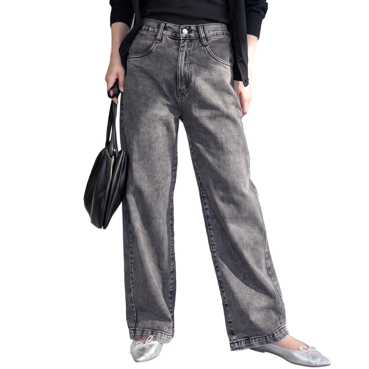 デニムワイドパンツ レディース ジーンズ ワイドパンツ デニムパンツ 綿100% 大きいサイズ ゆったり 体型カバー 後ろゴム ヴィンテージ加工 ライトブルー ネイビー ウォッシュブラック ボトムス シーズンレス M L LL の別カット