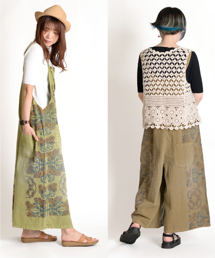 絶妙ニュアンス。柄ワイドサロペットパンツ の別カット