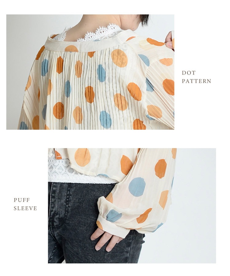 レトロな色合いが可愛い。ドット柄シフォンブラウス の別カット