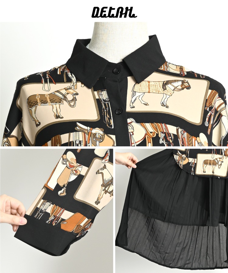 レトロな色合いで大人可愛く。馬柄シアー付シャツ の別カット