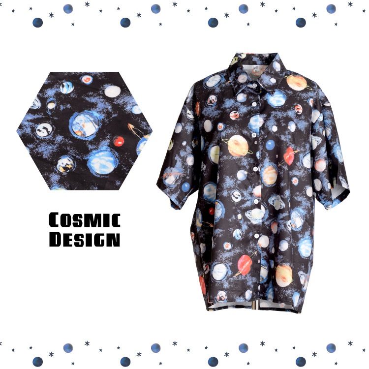 幻想的コズミックデザイン。半袖柄シャツ の別カット