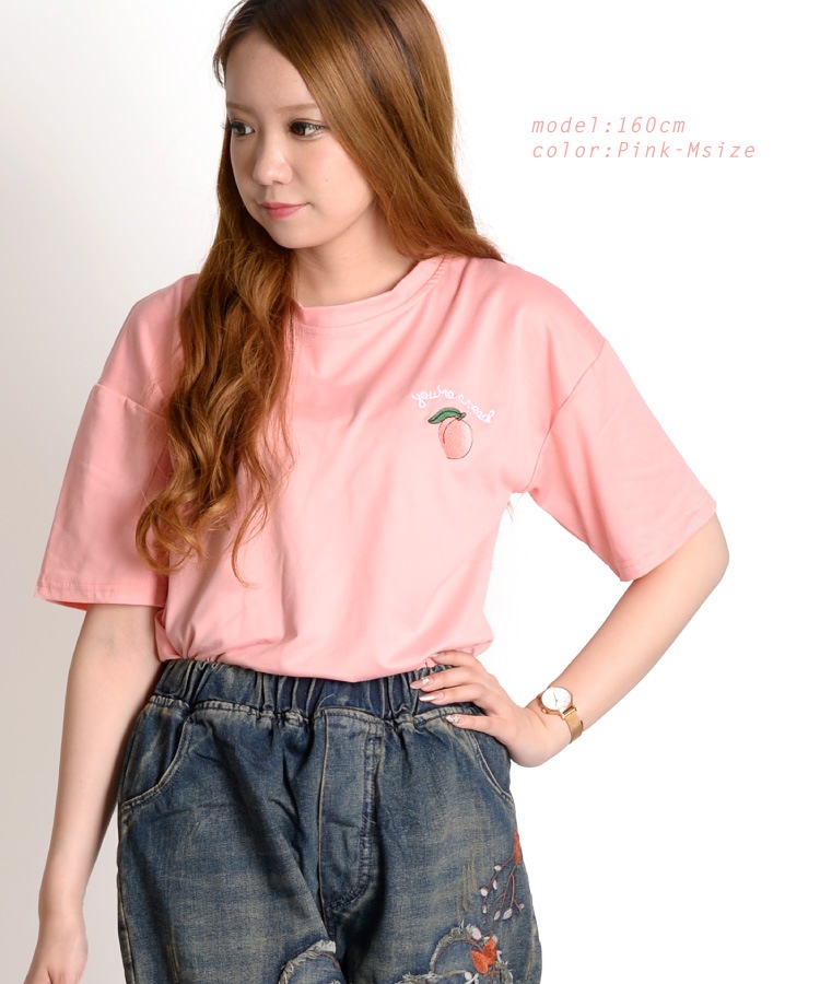 弾ける可愛さ。ピーチ刺繍半袖Tシャツ の別カット