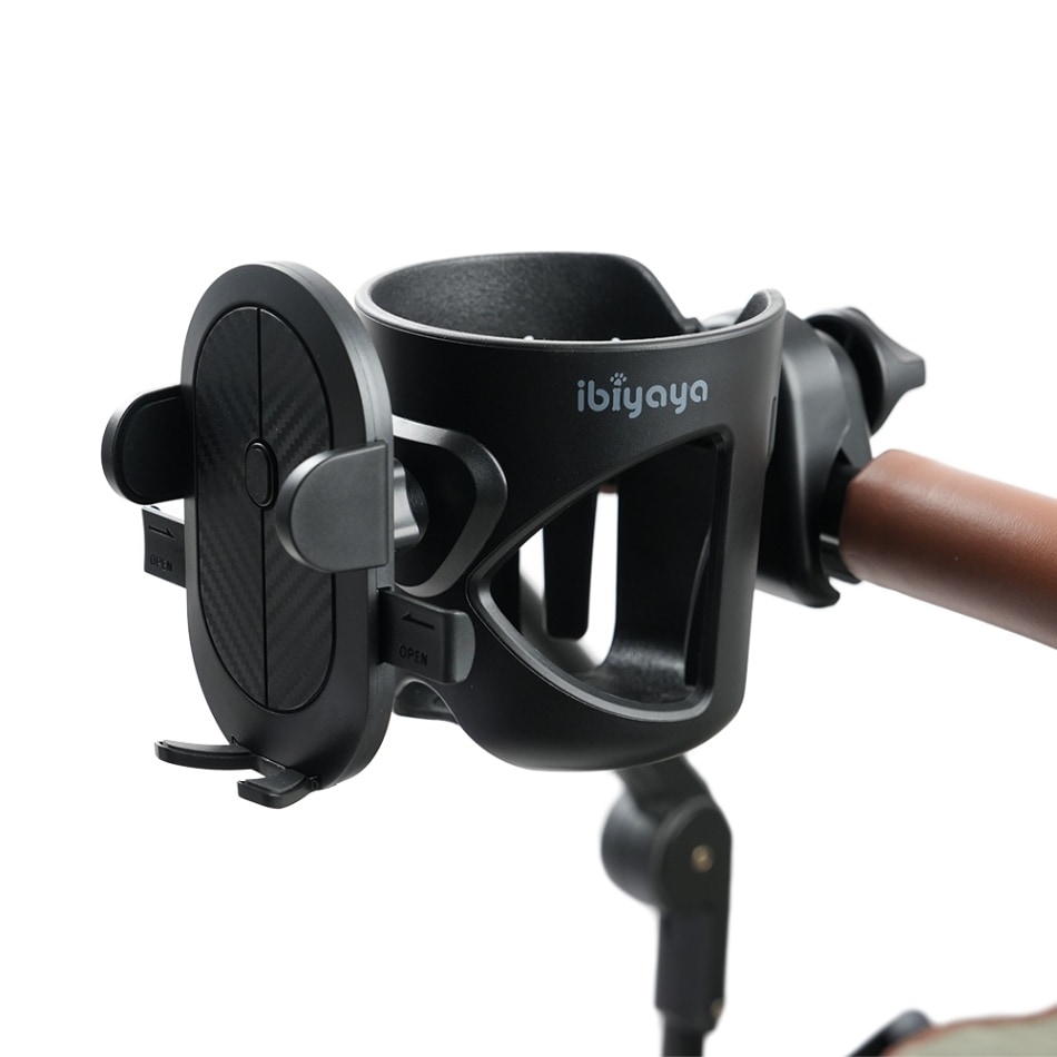 Ibiyaya ベビーカー用2イン1ドリンク＆スマホホルダー ドリンクホルダー カップホルダー ボトルホルダー 携帯電話ホルダー バギー ハンドル 2カップ イビヤヤ FP0010