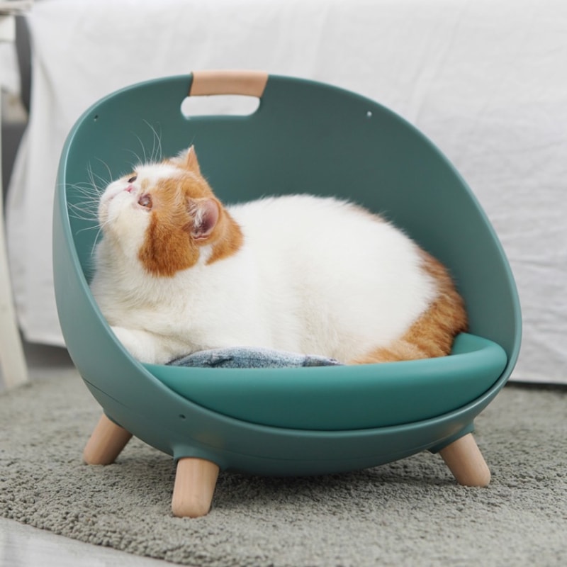 猫用ソファ 温度調整可能なペットのマルチベッド グリーン ネコ HEBENA
