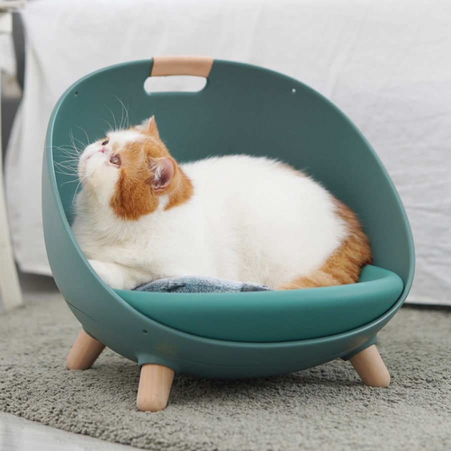 猫用ソファ 温度調整可能なペットのマルチベッド グリーン ネコ HEBENA