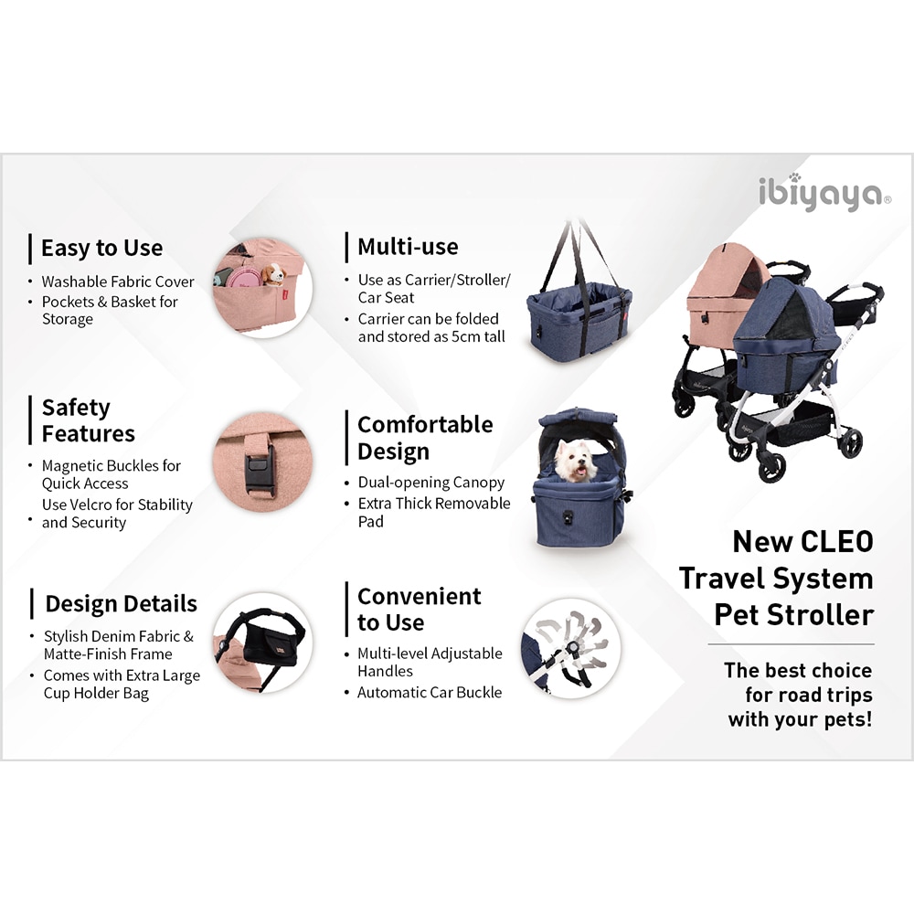ibiyaya ニュークレオ トラベルシステム ペットストローラー 3WAY ペットカート (コーラルピンク) 耐荷重約20kg おすすめ 多頭 中型犬 小型犬 ブランド おしゃれ New CLEO Travel System Pet Stroller イビヤヤ FS2191