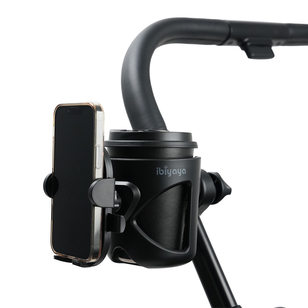 Ibiyaya ベビーカー用2イン1ドリンク&スマホホルダー ドリンクホルダー カップホルダー ボトルホルダー 携帯電話ホルダー バギー ハンドル 2カップ イビヤヤ FP0010