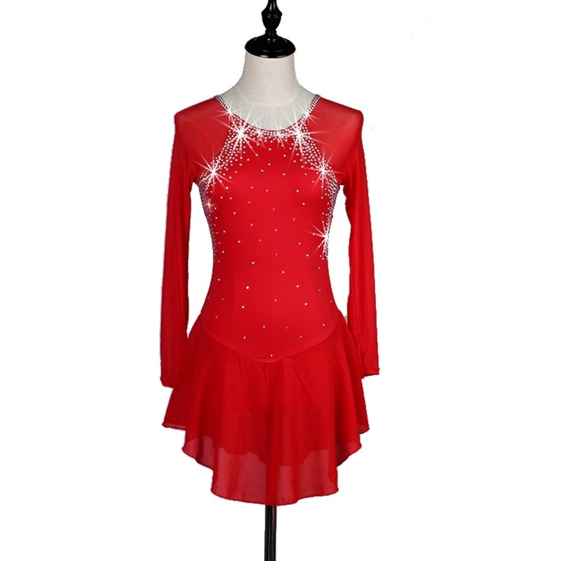 大会衣装コスチュームZH8016赤 - フィギュアスケートのコスチューム新