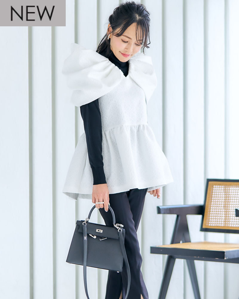 【残りわずか】ジャガードボリュームショルダートップス