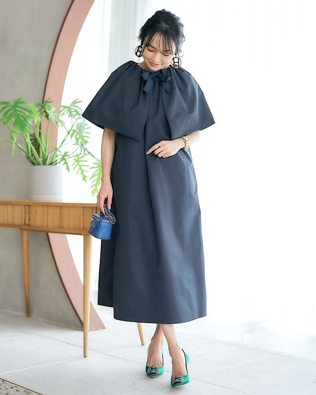 SALE【残り4点のみ】グログランケープワンピース