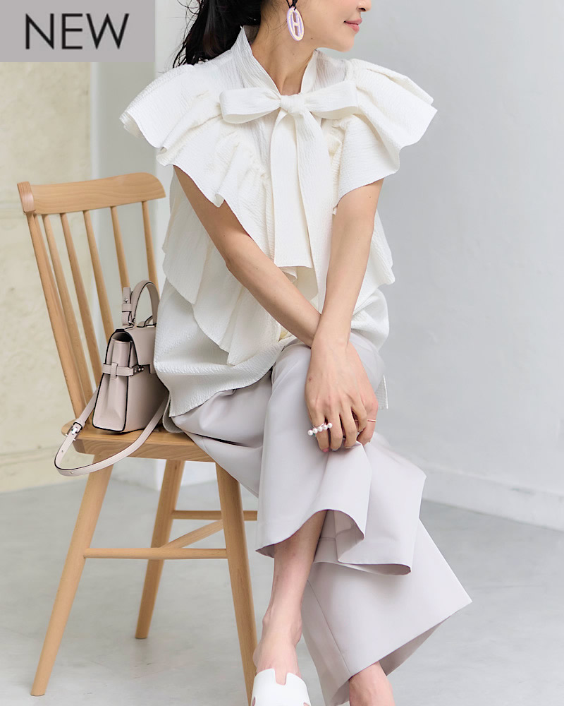 sale】【残り2点】ボウタイフリルブラウス | Tops | MARONENONFEE 