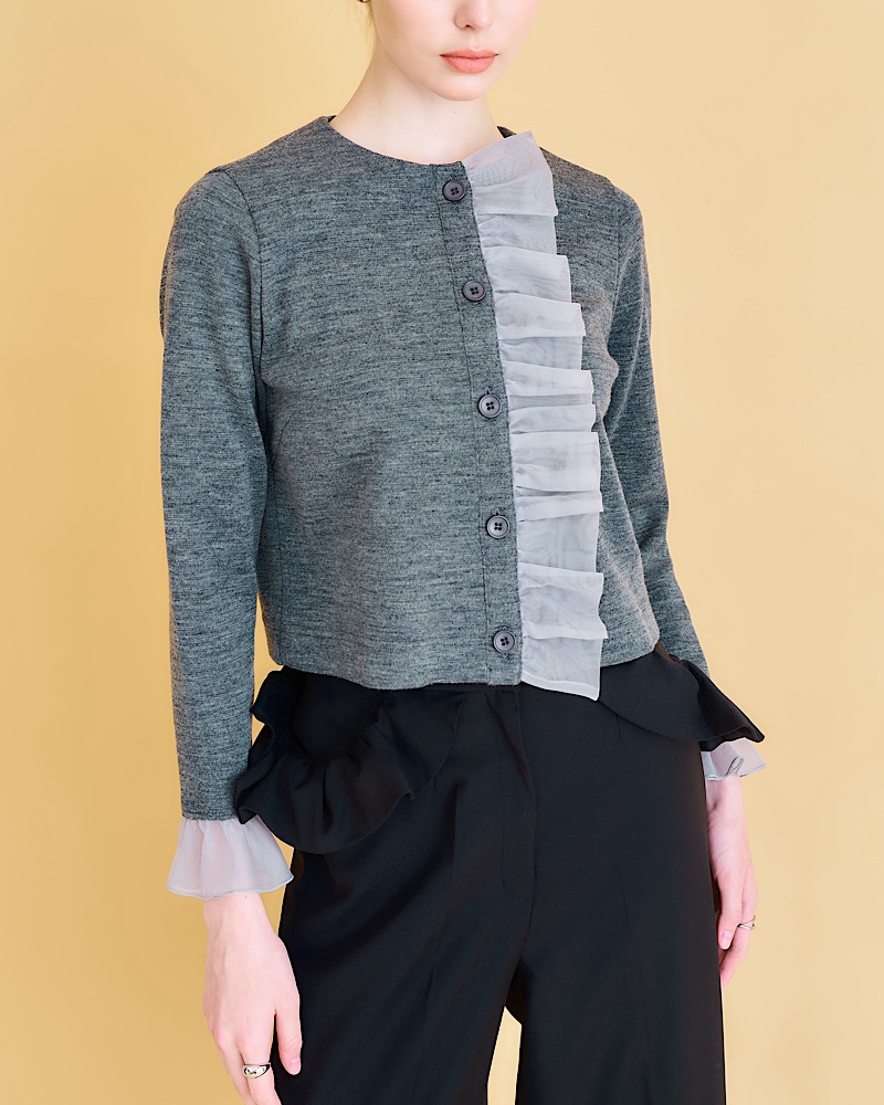 MARONENONFEE/マーロンエノンフィ　 ポイントフリルトップス　ニット フリルニットカーディガン | Tops | MARONENONFEE マーロン