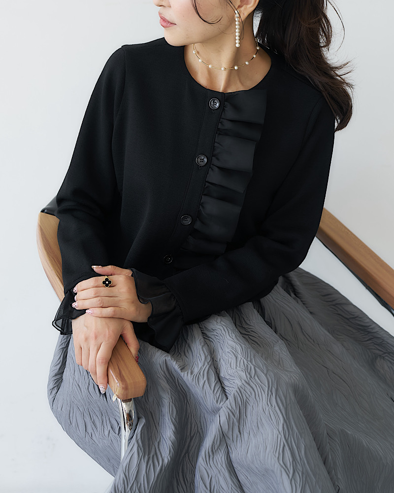 MARONENONFEE/マーロンエノンフィ　 ポイントフリルトップス　ニット フリルニットカーディガン | Tops | MARONENONFEE マーロン