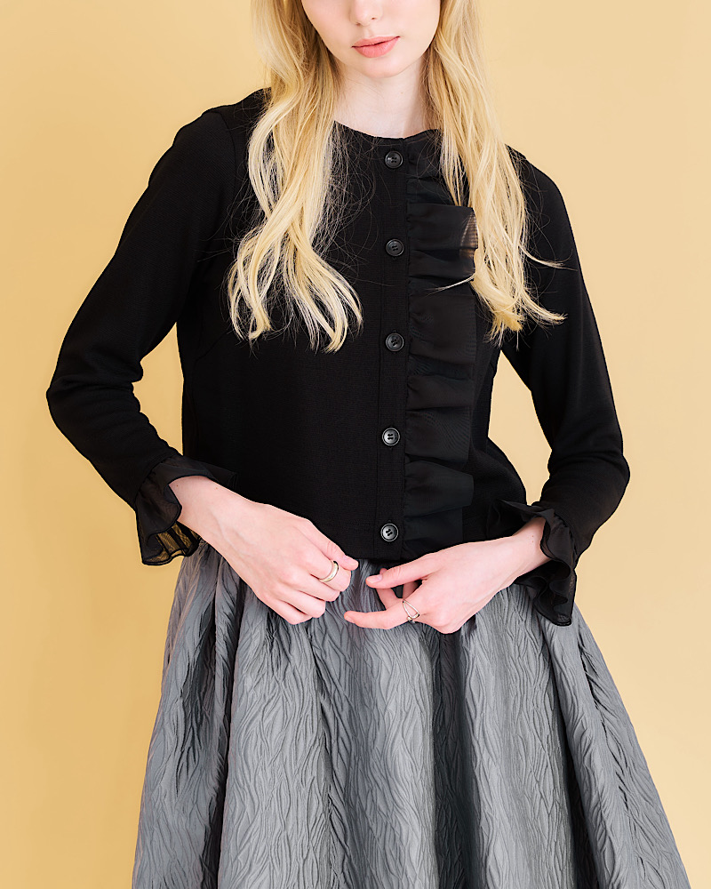 MARONENONFEE/マーロンエノンフィ　 ポイントフリルトップス　ニット フリルニットカーディガン | Tops | MARONENONFEE マーロン