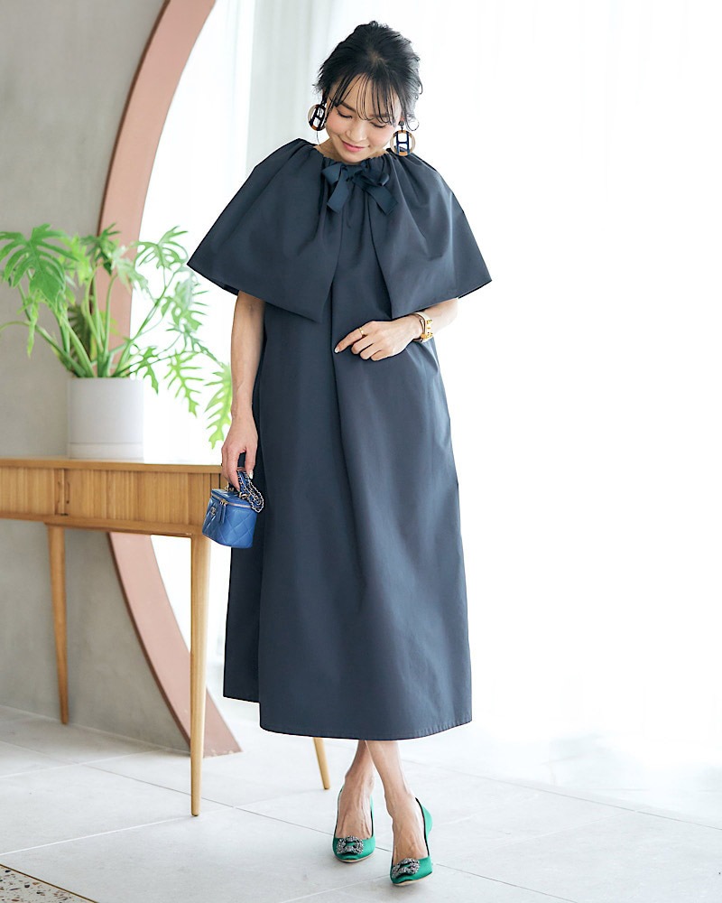 SALE【残り4点のみ】グログランケープワンピース