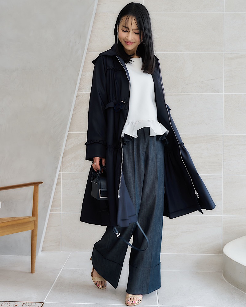 【残りわずか】フリルディテールフーデッドコート