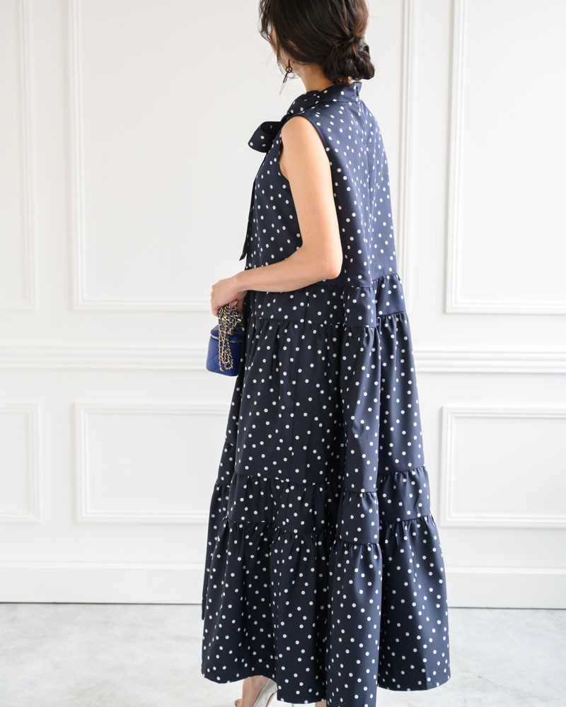 【white38size/2点のみ】ドットティアードフリルワンピース
