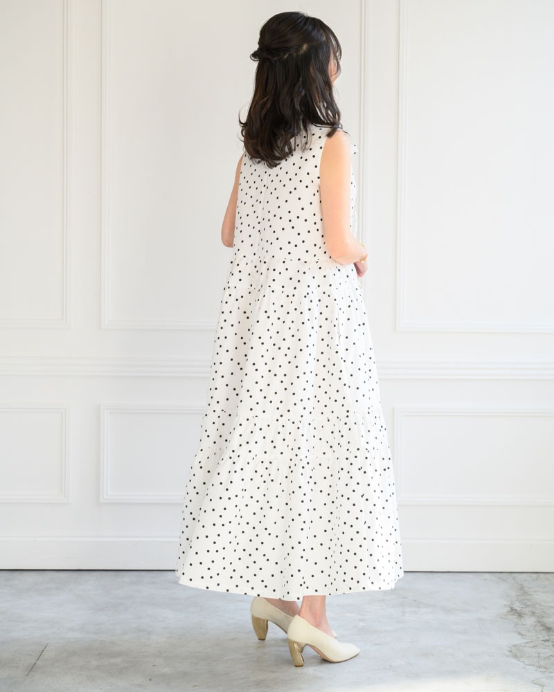 【white38size/2点のみ】ドットティアードフリルワンピース