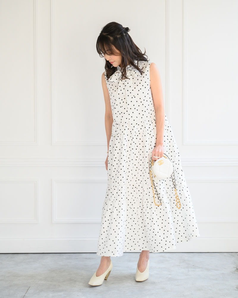 【white38size/2点のみ】ドットティアードフリルワンピース