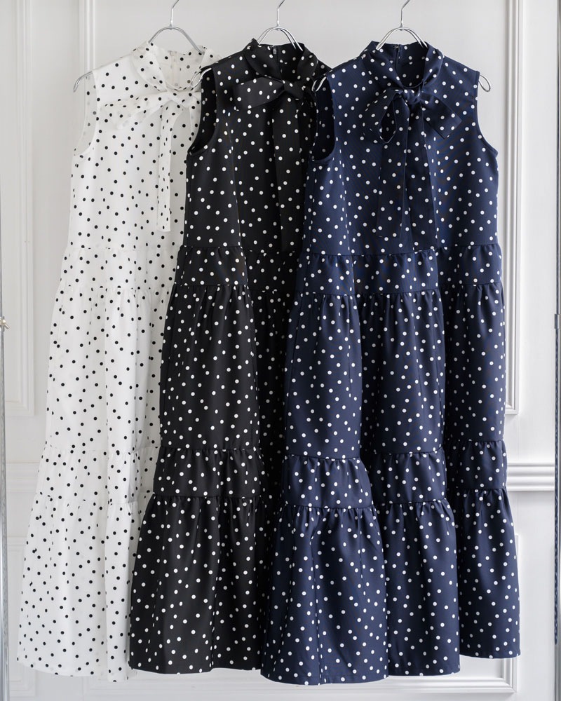 【white38size/2点のみ】ドットティアードフリルワンピース