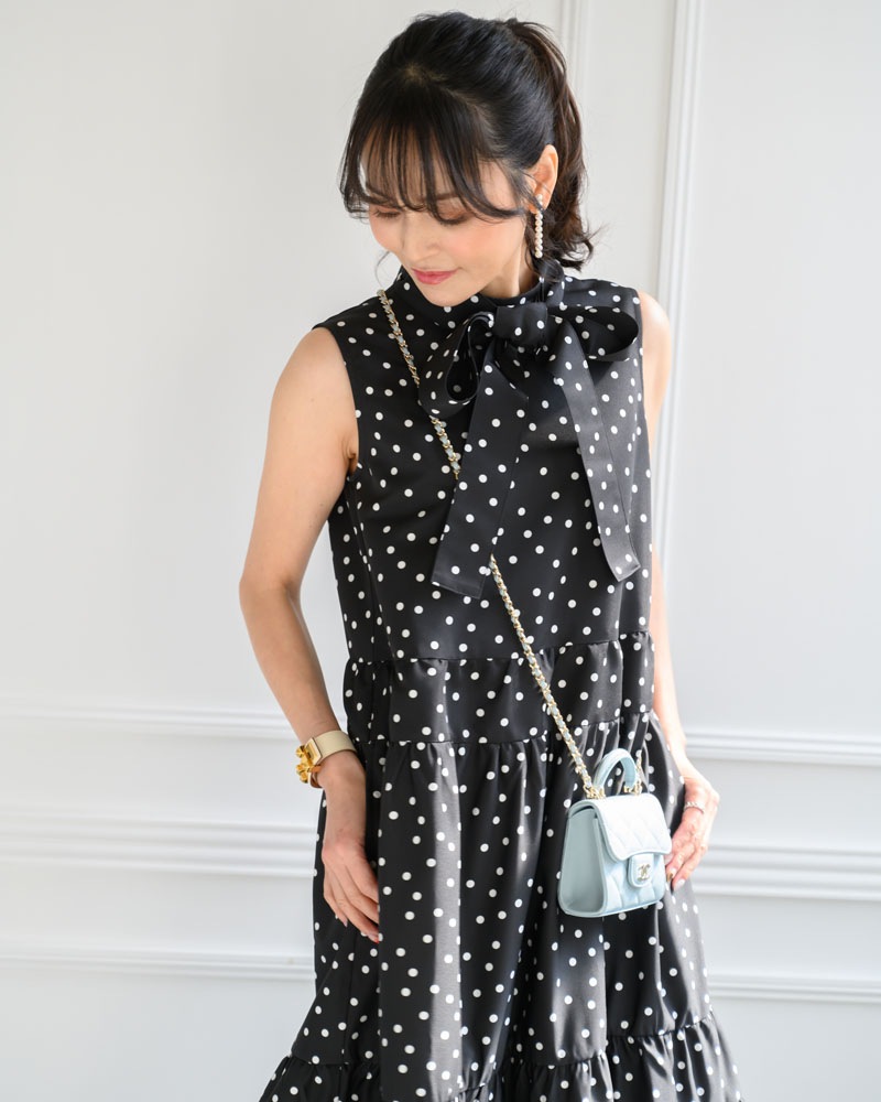 【white38size/2点のみ】ドットティアードフリルワンピース