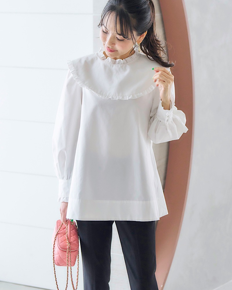 残りわずか】ラウンドフリルカラーブラウス | Tops | MARONENONFEE 