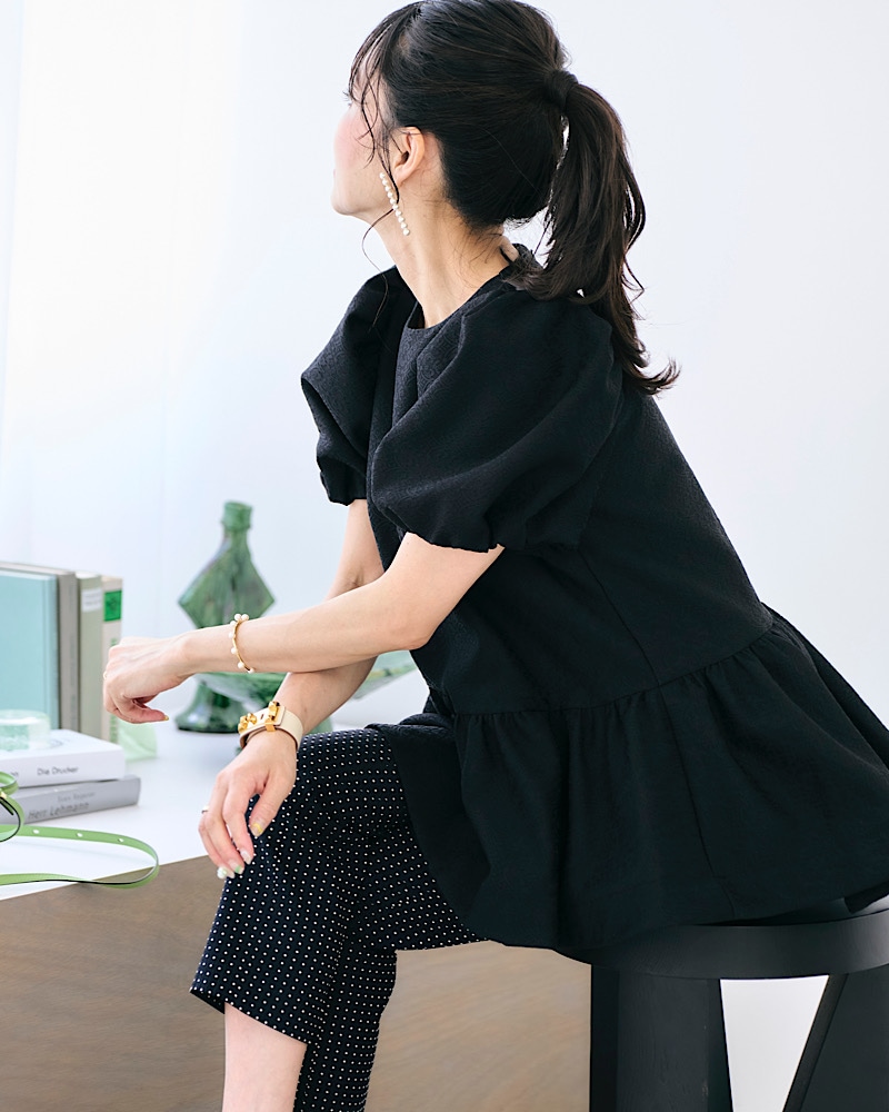 【残りわずか】オーナメントジャガードペプラムトップス