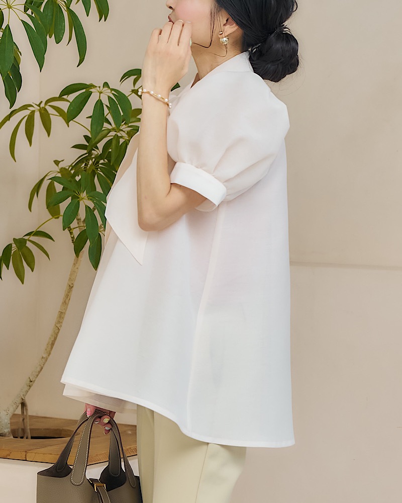 みー　新品　マーロンエノンフィ　オーガンジーパフスリーブトップス　白 Tops | MARONENONFEE マーロンエノンフィ 公式通販