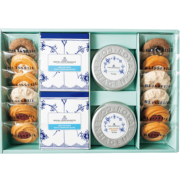 ４種の焼き菓子 ロイヤル コペンハーゲンティーバッグとコーヒーセット１６個 Yrc 50 ギフトアットマリー