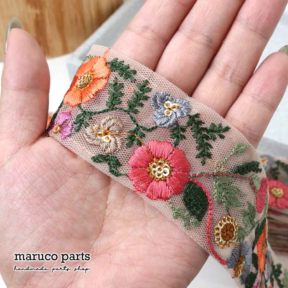 【計り売 50cm-】【 インド刺繍リボン  (337) ＊ 幅 約40cm 】