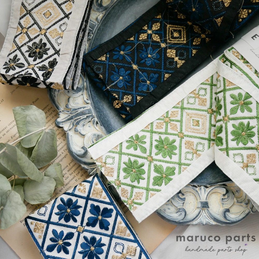 【1本2m】【 インド刺繍リボン (c008) ＊ 幅 約85mm 】