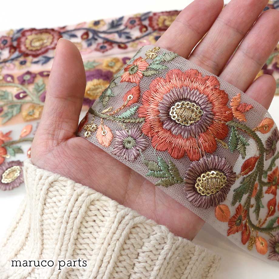 【計り売 50cm-】【 インド刺繍リボン  (271) ＊ 幅 約55mm 】 