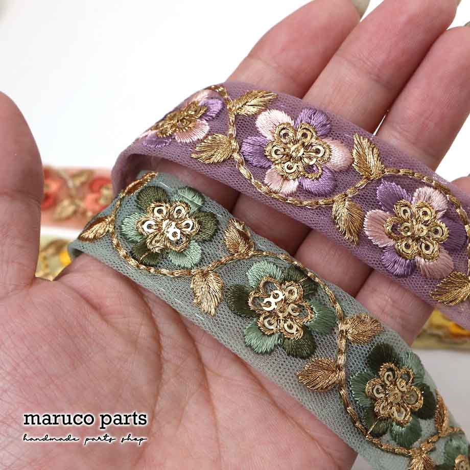 【計り売 50cm-】【 インド刺繍リボン  (342) ＊ 幅 約25cm 】