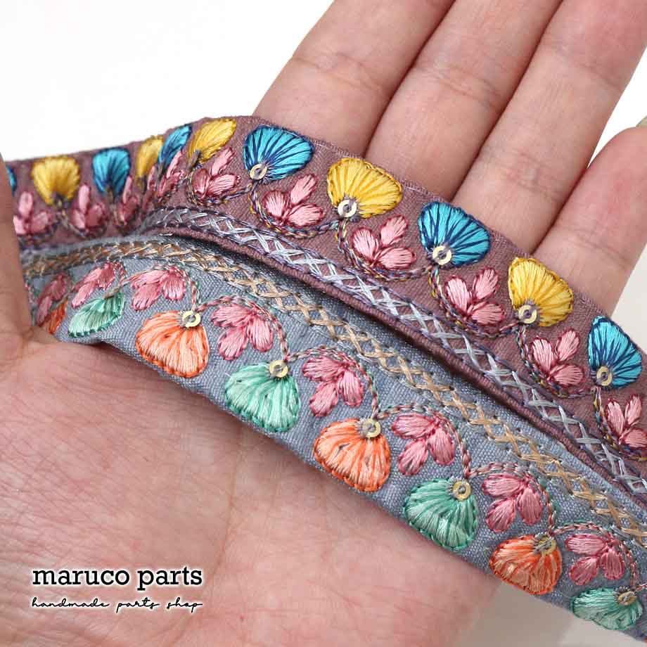 【計り売 50cm-】【 インド刺繍リボン  (338) ＊ 幅 約20cm 】