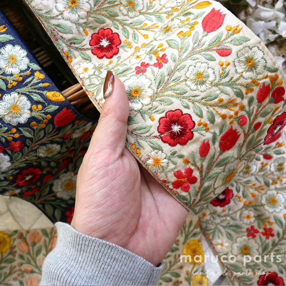 【1本2m】【 インド刺繍リボン (c017) ＊ 幅 約95mm 】