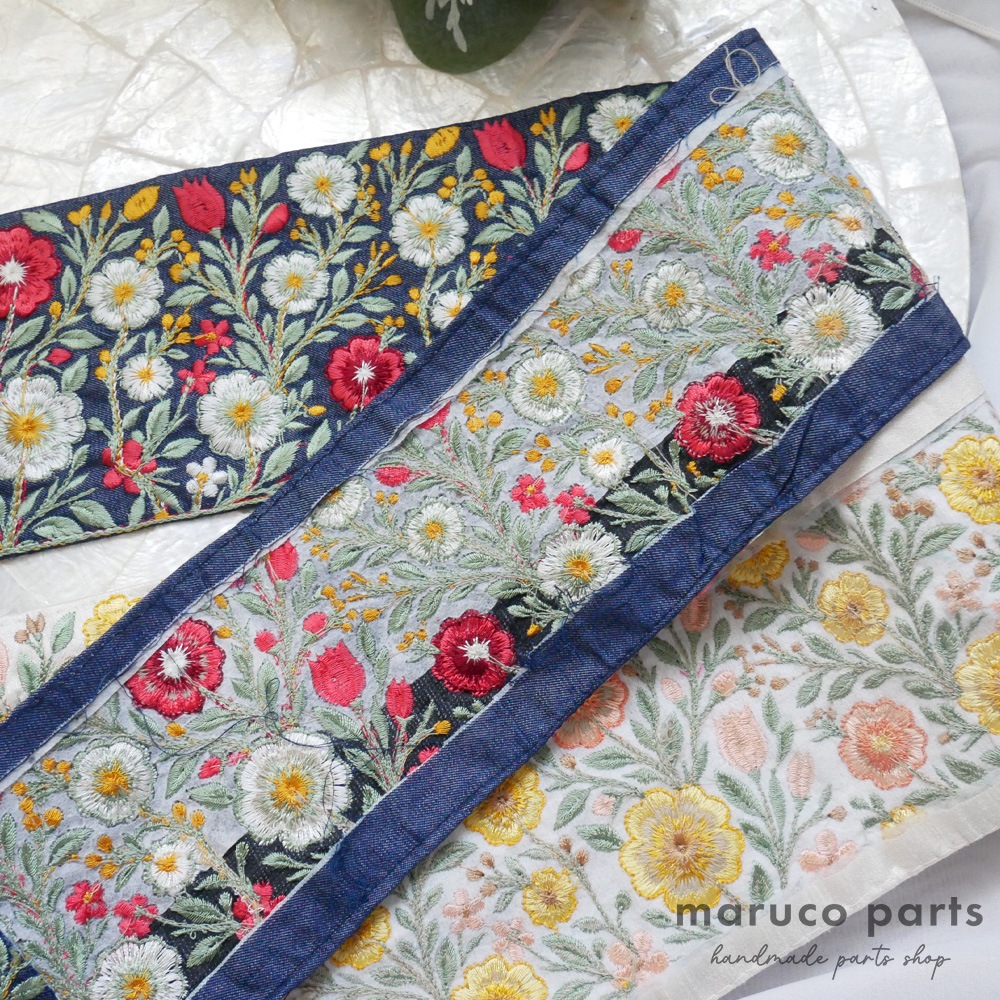 【1本2m】【 インド刺繍リボン (c017) ＊ 幅 約95mm 】