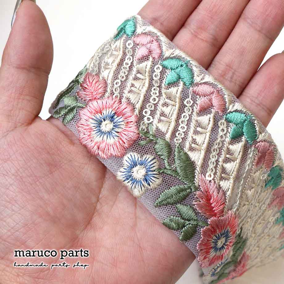 【計り売 50cm-】【 インド刺繍リボン  (345) ＊ 幅 約50cm 】